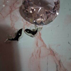 Whale Stud Earrings - Black & Silver Enamel